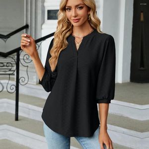 Kvinnor Bluses Woman Blue Shirts For Women Top Half Sleeve V Neck Kvinnor Toppar Navy Purple Green Black Fashion Clothing