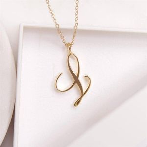 10PCSTiny Swirl Collana con lettere dell'alfabeto iniziale Tutte le 26 lettere in oro inglese A-T corsivo Monogramma di lusso Nome Lettere Parola Testo Catena Neck248S