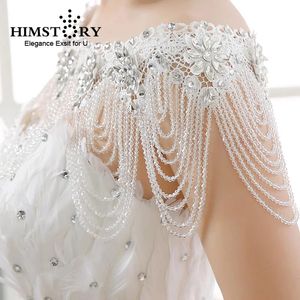 Halsband Himstory Luxury Crystal Bridal Choker Halsband Wowen axelkedja Bröllopstillbehör Vintage Big Lace Strap Jewelry