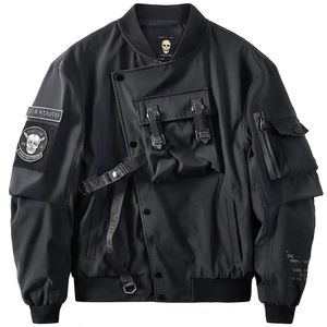 Estilo gótico japonês harajuku darkwear masculino urbano streetwear crânio y2k preto techwear casaco motocicleta bombardeiro jaqueta para homem 240102