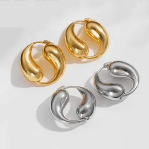 Hoop Earrings Unusual Solid Gold Silver Plated Yin Yang Huggie For Women Chunky Statement Taiji Thick Ear Hoops Trend
