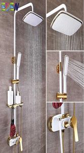 Shower Set SDSN White Gold Bathroom System Quality Copper Brass Bathtub Faucet Rainfall Head Spa Bath Sets X07058401129