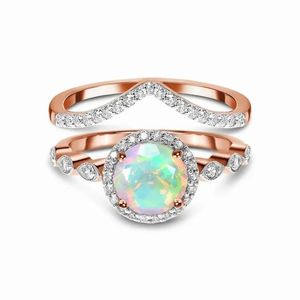 Rings European and American retro S925 round moonstone rose gold wave ring women's doublelayer niche design exquisite