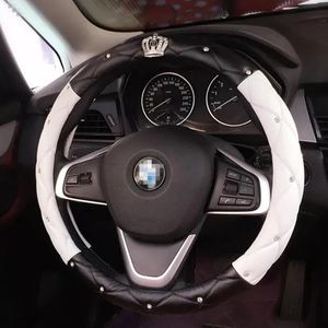 Covers Rhinestone Crystal Crown Coverd Women Car Steering wheel cover Luxurious Diamond PU Leather Queen steering wheel Cover 3638 Cm