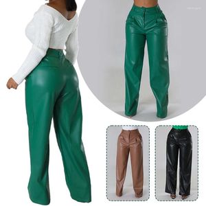 Pantaloni da donna Donna PU Pelle Autunno Inverno Elegante Vita alta Gamba larga Office Lady Pantaloni finti classici vintage