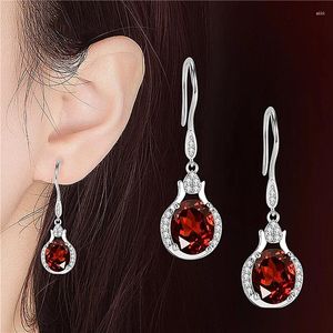 Stud Earrings Amethyst Red Crystal Zircon Oval Stone Rose Gold Color Engagement Silver For Women Boho Jewelry
