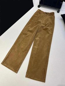 Women's Pants Fashion Brown Corduroy For Women 2024 Autumn High Quality Cotton Stretch Straight Casual Trousers Lady