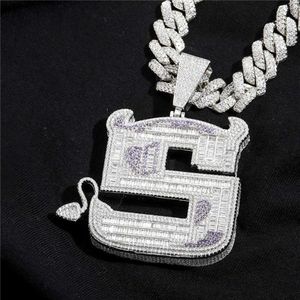 Large Size Iced Out Full Zircon Little Devil Pendant S Letter Hip Hop Pendant Necklace Bling Jewelry Gift337q