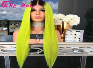 Глубокая средняя часть 180 Зеленый кружевной фронтальный парик Бразильский прямой ombre зеленый парик фронта шнурка Ombre синтетические парики для женщин9902429