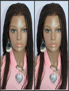 África estilo feminino micro trançado peruca dianteira do laço marrom escuro cor caixa trança peruca sintética trançada perucas parte com cabelo do bebê 5468954