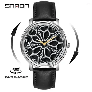 Wristwatches SANDA P1105 Fashion Watches Luxury 360 Rotating Car Wheel Dial Quartz Watch Men Casual Steel Waterproof Sport Relogio Masculino