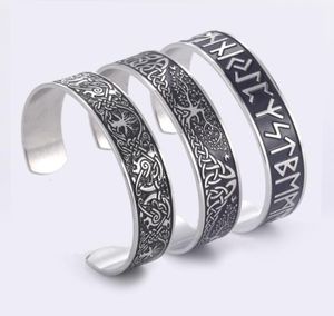 TEANER STAINLESS STEEL NORDIC VIKING RUNES BANGRE WICCA AMULET VINTAGE TREE OF LIFE CUFF BRACELET JEWELLRY GIFTE MEN WOMEN9843688