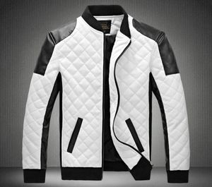 Designer jacket men039s stand collar PU leather jacket coat black and white color matching large size motorcycle leather3200977