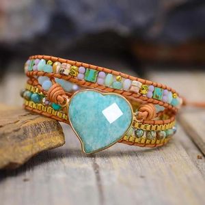 Armreif Neu BOHO Lederarmband Herz Wickelarmband Lrregular Love Stone 3 Schichten Charm Armband Schmuck Großhandel Dropshipping