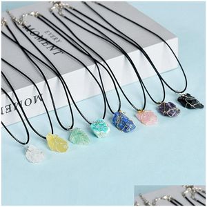 Pendant Necklaces Natural Stone Crystal Rough Gemstone Pendant Necklace 7 Chakra Yoga Healing Topaz Amethyst Necklaces Drop Delivery J Dhxgk