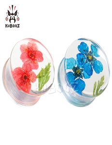 Kubooz Acrylic Two Flowers Ear Plugs Piercing Tunnel Earring Gauges Tunnels Body Jewelry Expanders Whole 8mm to 16mm 30PCS1250080