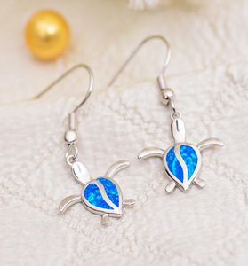 Ocean Life Blue Opal Sea Turtle Dangle Hook Kolczyki w 925 srebrnych biżuterii dla prezentów 2938969