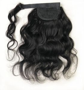 ボディウェーブ人間の髪のポニーテール黒人女性のための自然なヘアピースの周りの魔法のペーストポニーテールポニーテールマレーシアのバージン波状クリップext7334224