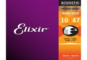 Elixir 16002 Nanoweb Acoustic Guitar Strings Extra Light 1047 Phosphor Bronze1656381