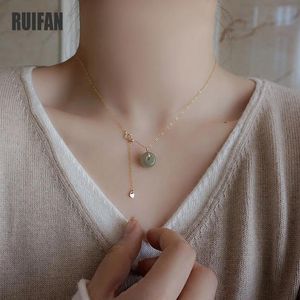 Halsband Ruifan Round Natural Hetian Jade 14K Gold Color Sterling Sier Pendant Halsband för kvinnor Trendiga 2022 Fina smycken YNC126