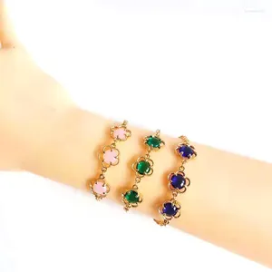 Braccialetti a maglie Bracciale con ciondoli Perline colorate con montatura in cristallo Forma di fiore Catena in metallo placcato pressofuso Collega per regalo per donne e ragazze