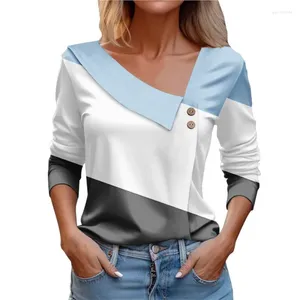 女性用ブラウスファッションエレガントな印刷対角線襟シャツ秋のハイストリートカジュアルロングスリーブルーズルーズシャツ2024
