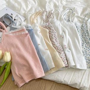Kvinnors tankar Summer tryckt modetank Sexig Vest Tee Korean Crop Women Fairycore Lovely White Cloth Woman Case Casual Streetwear Top