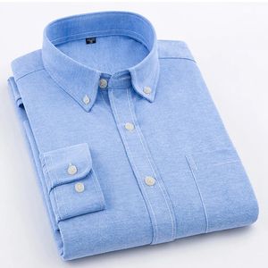 Primavera e outono camisa masculina oxford algodão tecido camisa de manga longa cor sólida polo pescoço camisa negócios casual ajuste topo 240102