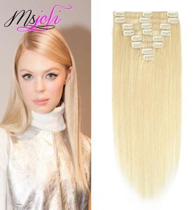 613 Blond peruansk rak klipp i hårförlängning obearbetad mänskligt hår peruansk hår slick rak 100 g 8 st per set1104038