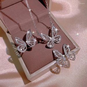 Necklace Earrings Set Korean Sweet Butterfly Three Piece For Women Simple And Exquisite Unique Design Elegant Versatile Gifts Daily Wear