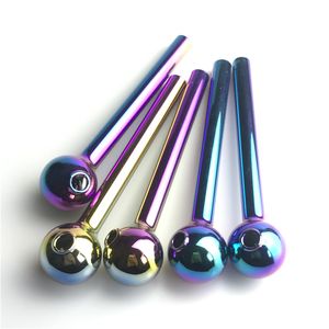 25mm bola tigela queimador de óleo de vidro tubo de fumo 12cm comprimento 10mm tubo 2mm grosso pirex arco-íris cor colorido tubos de mão de vidro