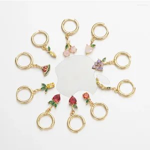 Hoop Earrings ZHOUYANG Cute Fruit Cherry Dangle For Girls Ins Crystal Earing Gold Color Women's Accessories Trend Jewerly KBE058