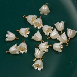 Charms Acrylic Pearl Bell Orchids Pendant Stereoscopic Leaf Flower For Earring Necklace Jewelry Making Elegant Plant Pendants