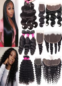 9A Brazilian Human Hair Weaves 3 Bundles With 4x4 Lace Closure Straight Body Wave Loose Wave Deep Wave Kinky Curly Hair Wefts With2577884