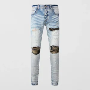 Jeans da uomo Street Fashion Uomo Retro Pantaloni di marca Hip Hop firmati stretch skinny strappati mimetici con toppe