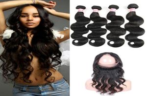 360 LACE FRONTA BRAZILIAN Virgin Body Wave Hair Weaves 360 Lace Frontal With Bundles 9a Human Hair 360 Stängning8529109