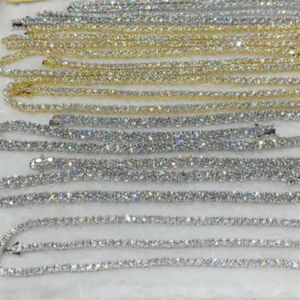 Factory Whole Iced Out 925 Vvs Moissanite Diamond Tennis Chain Bracelet Necklace 3mm 4mm 5mm 6mm 8mm Custom 10k 14k Gold287A