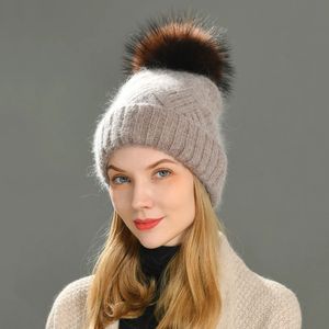 Weibliche Mützen Kaninchen Haar Winter Hüte Für Frauen Casual Herbst Kaschmir Gestrickte Beanie Mode Hohe Qualität Weiche Wolle Hut 240102