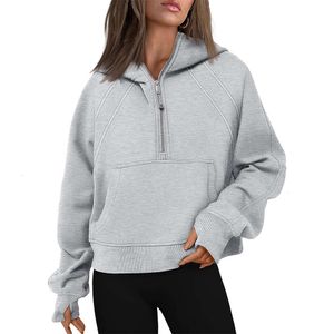 Kadın Hoodies Sweatshirts Yarım Zip Kırpılmış Uzun Kollu Fleece Fake Kazak Güz Kıyafetleri Giysileri 230817 Ucuz Loe
