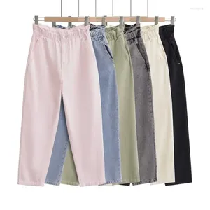 Women's Jeans Baggy For Women Elastic High Waist Y2k Streetwear Vintage Solid Losse Summer Cargo Wide Pants