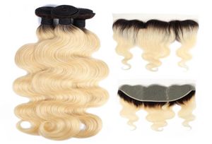 1B 613 Ombre Blond Hair Bundles z czołową peruwiańską Virgin Body Wave Hair 3 Wintale z 4x13 koronkowymi czołowymi Remy Human Hair Exte1569235