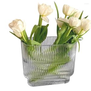 Vaser Modern Vase Clear Glass Set med 3 dekorativa räfflade för bröllopsdekoration Estetisk heminredning matbord