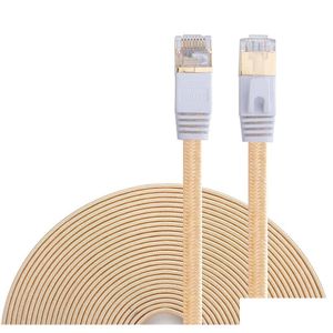 Computer Cables Connectors Cat 7 Ethernet Nylon Braided 16Ft Cat7 High Speed Professional Gold Plated Plug Stp Wires Rj45 Drop Deliver Otsxc