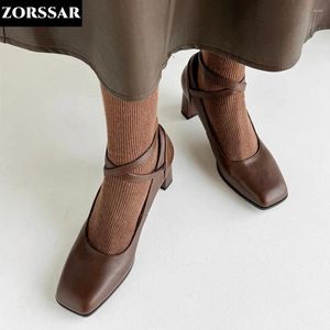 Sapatos de vestido mulheres sexy salto alto mary jane couro genuíno preto marrom trabalho mulher bombas de casamento zapatos tacon mujer