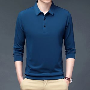 Jesienne thirt z długim rękawem Mężczyzn golfowy 2023 Casual Business Polo koszulka Lapel Solid Plain Shirt 240102