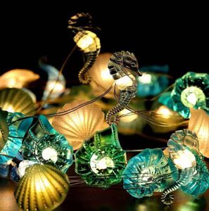 Nautical Theme Decorative String Lights Beach Ocean Light Seahorse Conch Seashell Birthday Party Decorative Battery Powered 2M 3M 7709333