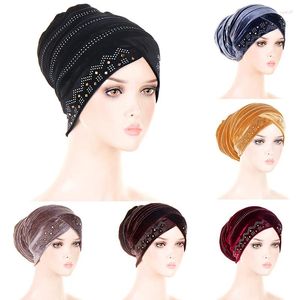 Scarves Women Elastic Velvet Drill Head Wrap Hat Headwrap Fashion Strips Turban Cap Accessories Beanies Hair Loss Headscarf
