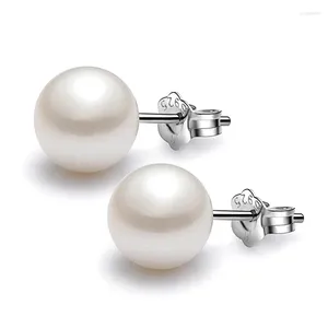 Orecchini a bottone in argento sterling da donna placcati in platino con perle rotonde, gioielli di moda classici, regalo per coppie