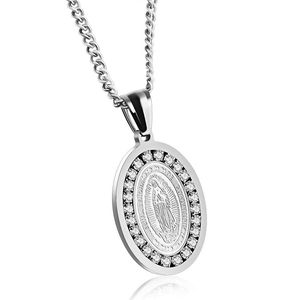 22x33mm Our Lady of Guadalupe Halsband i rostfritt stål Crystal Oval Medallion Charm Pendant293s