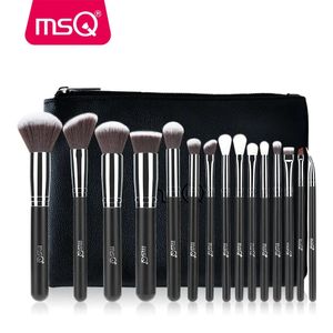 MSQ Professional 15 pezzi Pennelli per trucco Set Fondotinta in polvere Ombretto Kit pennelli per trucco Cosmetici Capelli sintetici Custodia in pelle PU240102